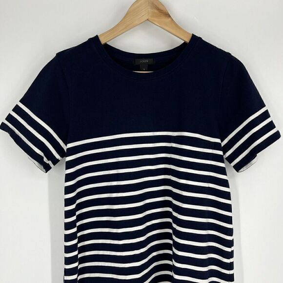 J Crew T Shirt Dress Size Small Womens Navy White Nautical Stripe Cotton Pocket - Picture 2 of 9